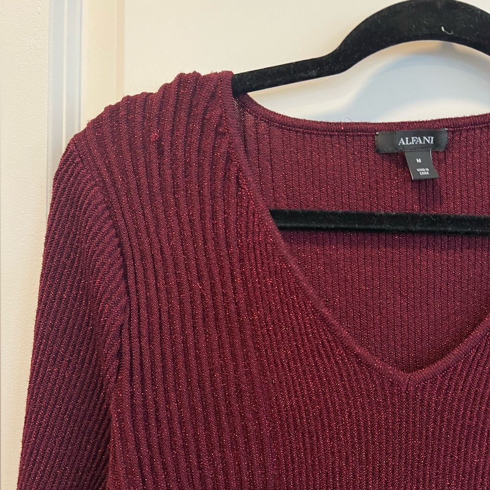 Maroon Sparkly V-Neck Sweater